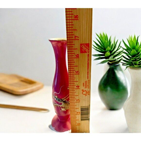 Vintage Japan Lusterware Dragonware Moriage Bud Vase – Red/Pink, 6.75" Tall - Picture 6 of 6